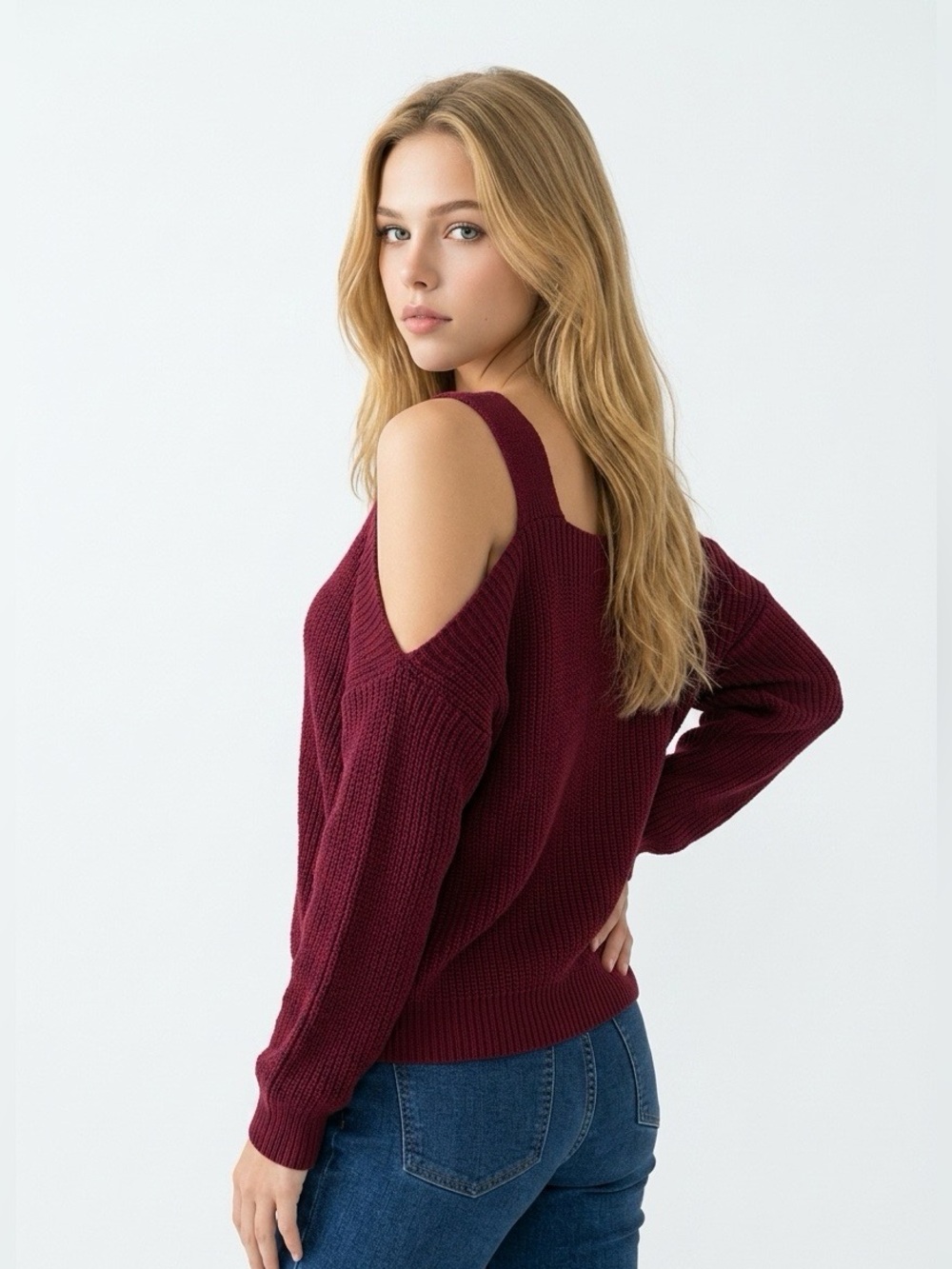 Rue21 Burgundy Off-the-Shoulder Knit Sweater